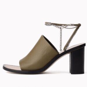 Rag & Bone Nella High Heels, Light Olive, with Silver Chain Ankle Strap, Size 7